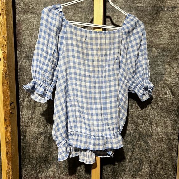 Autres Filles Boho Gingham Blue And White Blouse - Picture 6 of 6